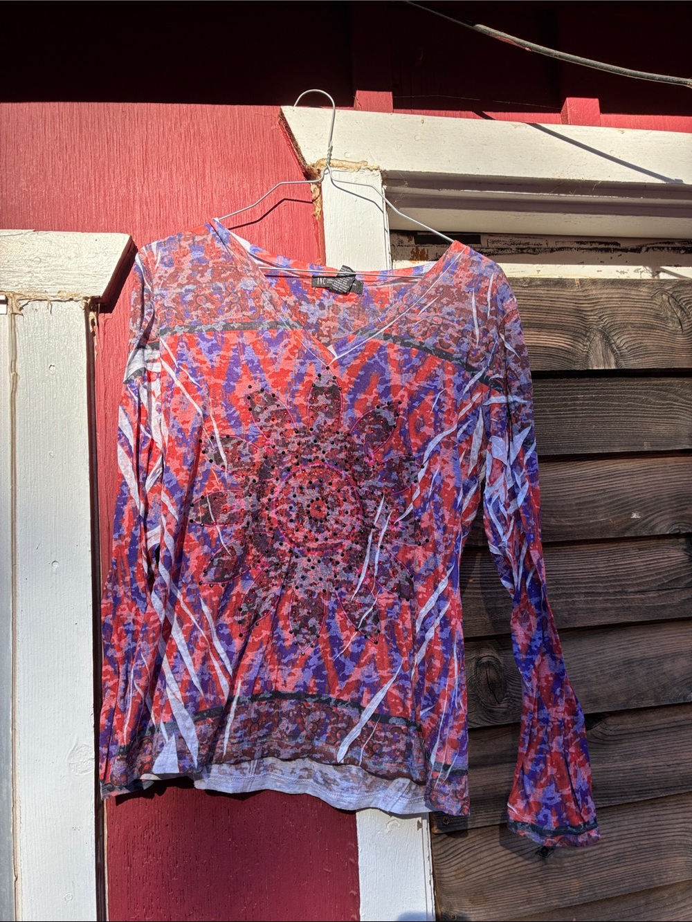 INC International Concepts Red, Purple & Blue Printed Long Sleeve Tee